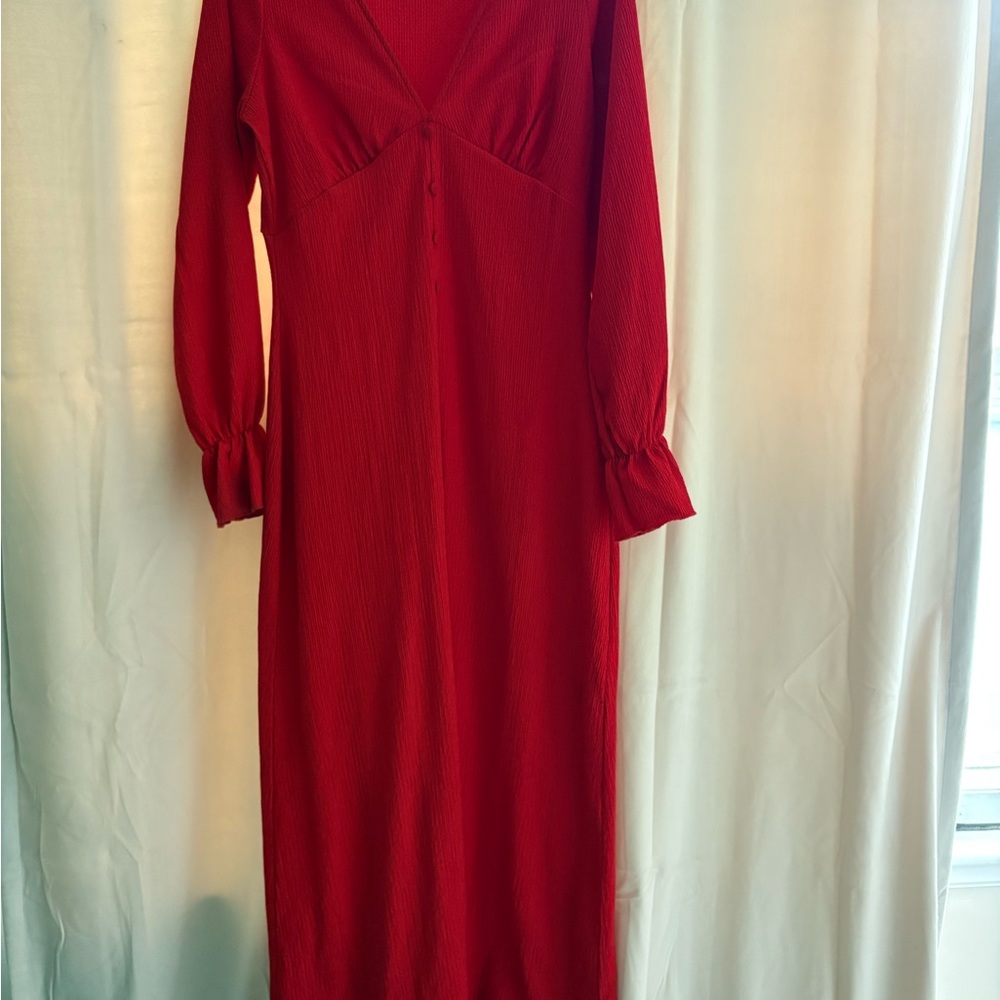 ASOS Red Bishop Sleeve V-Neck Cocktail Gown